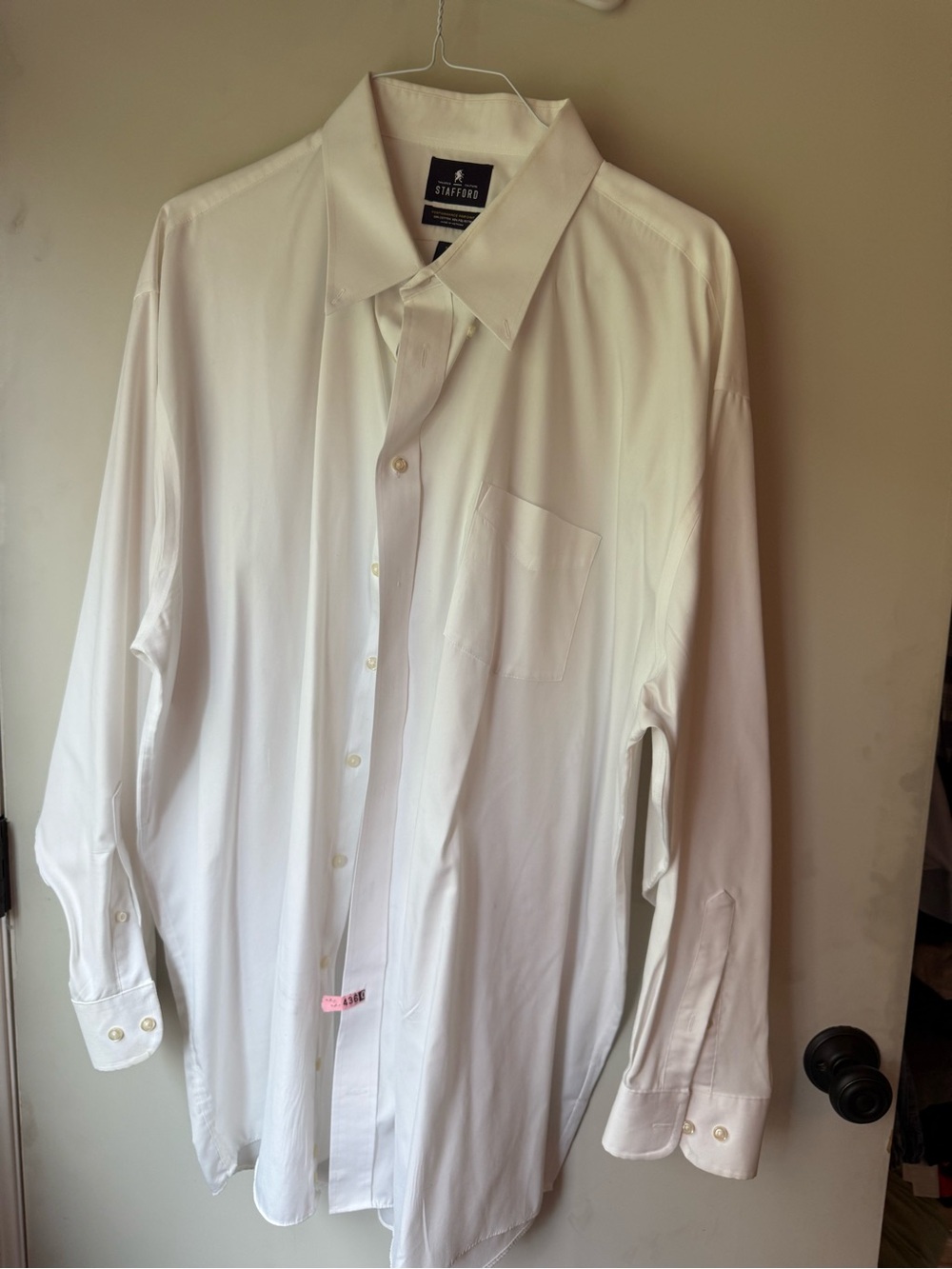Stafford White Men's Dress Shirt - Long Sleeve Point Collar